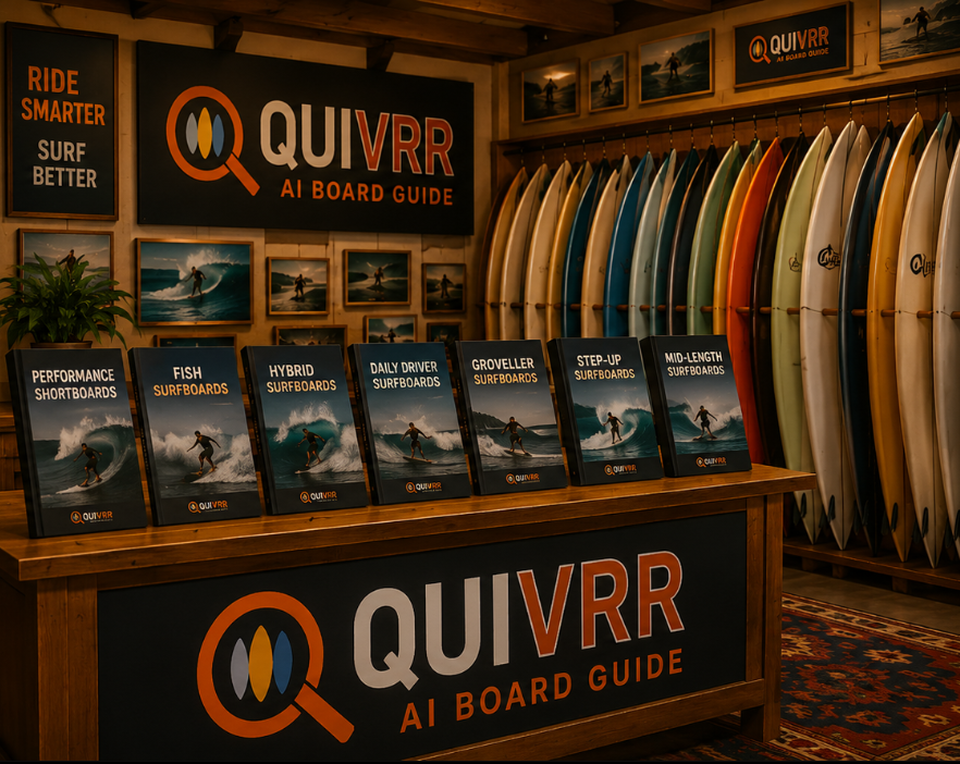 Surfboards displayed in a surf shop